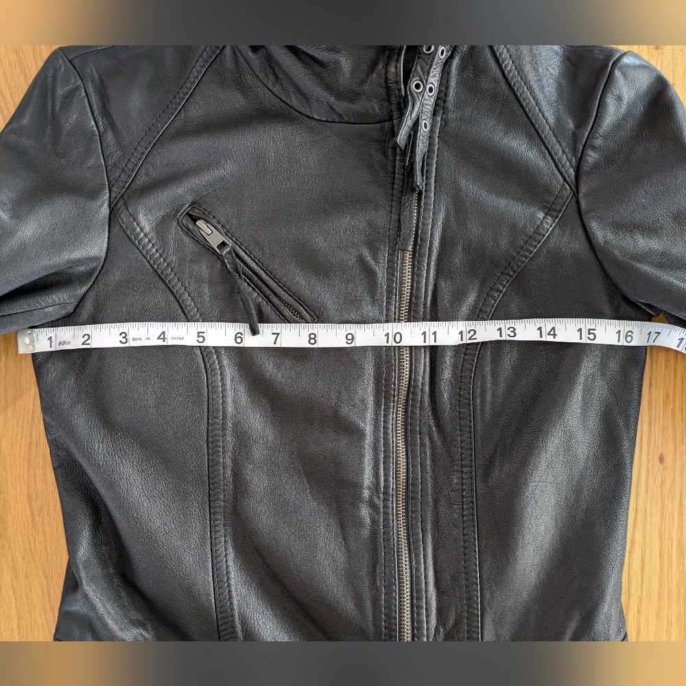 All Saints Black Leather Jacket with Buckle Collar - Picture 10 of 12